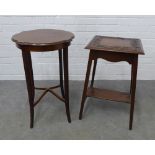Edwardian mahogany occasional table and another with a carved square top, 66 x 40cm (2)