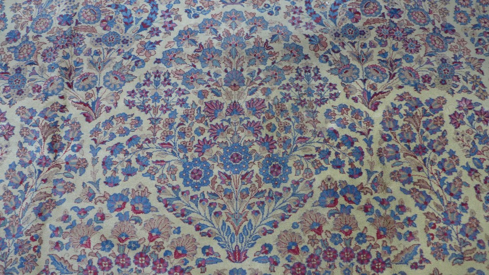 Large Indian carpet, probably Agra, ivory and pale blue field with urns and flowers design, 305 x - Image 3 of 9