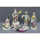 Collection of 19th century porcelain figures to include a male and female gold anchor pair with iris