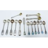 Group of silver teaspoons and condiment spoons, various hallmarks (a lot)