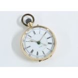 14ct open face pocket watch with roman numerals and 0 - 300 outer dial, numbered