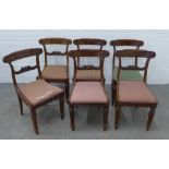 Set of six william IV mahogany side chairs with carved bar backs and shaped mid rails, with