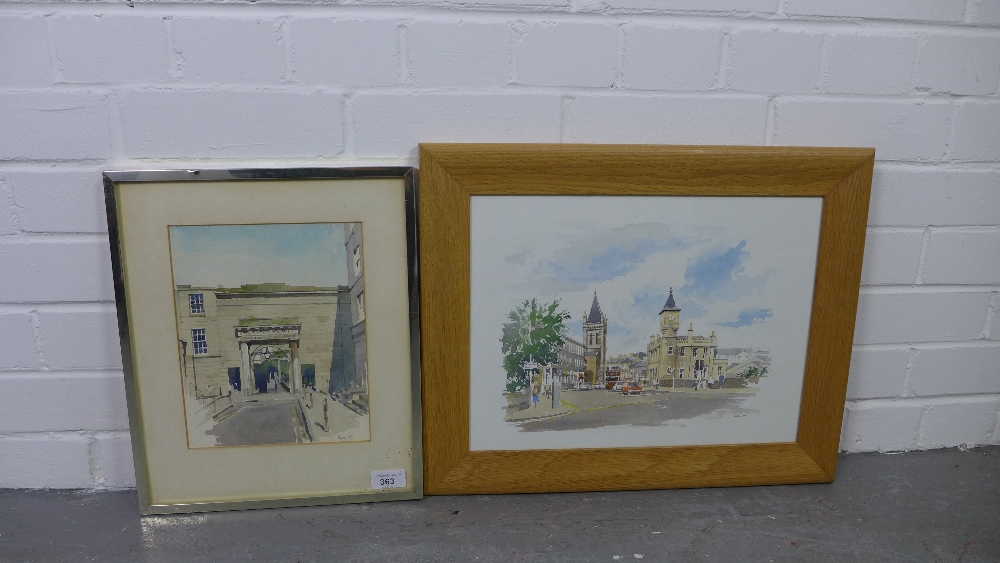 Bell, 'Stockbridge Market' watercolour, signed and dated '85, framed under glass, 19 x 24cm together - Image 2 of 3