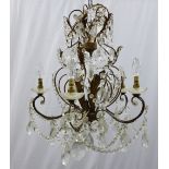 Vintage five branch chandelier with lustres . 65 x 52cm.