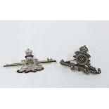 15ct gold Royal Artillery Sweetheart Brooch, 4.5cm long and a Royal Artillery marcasite brooch