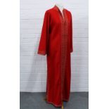 Vintage Naima's Caftan, Rabat Hilton Maroc, full length with red braid detail