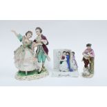 The Power of Love Victorian fairing group, Dresden porcelain figure and another, tallest 15cm (3)