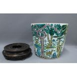 Famille verte chinoiserie planter / pail, with prunus tree and deer pattern together with a hardwood
