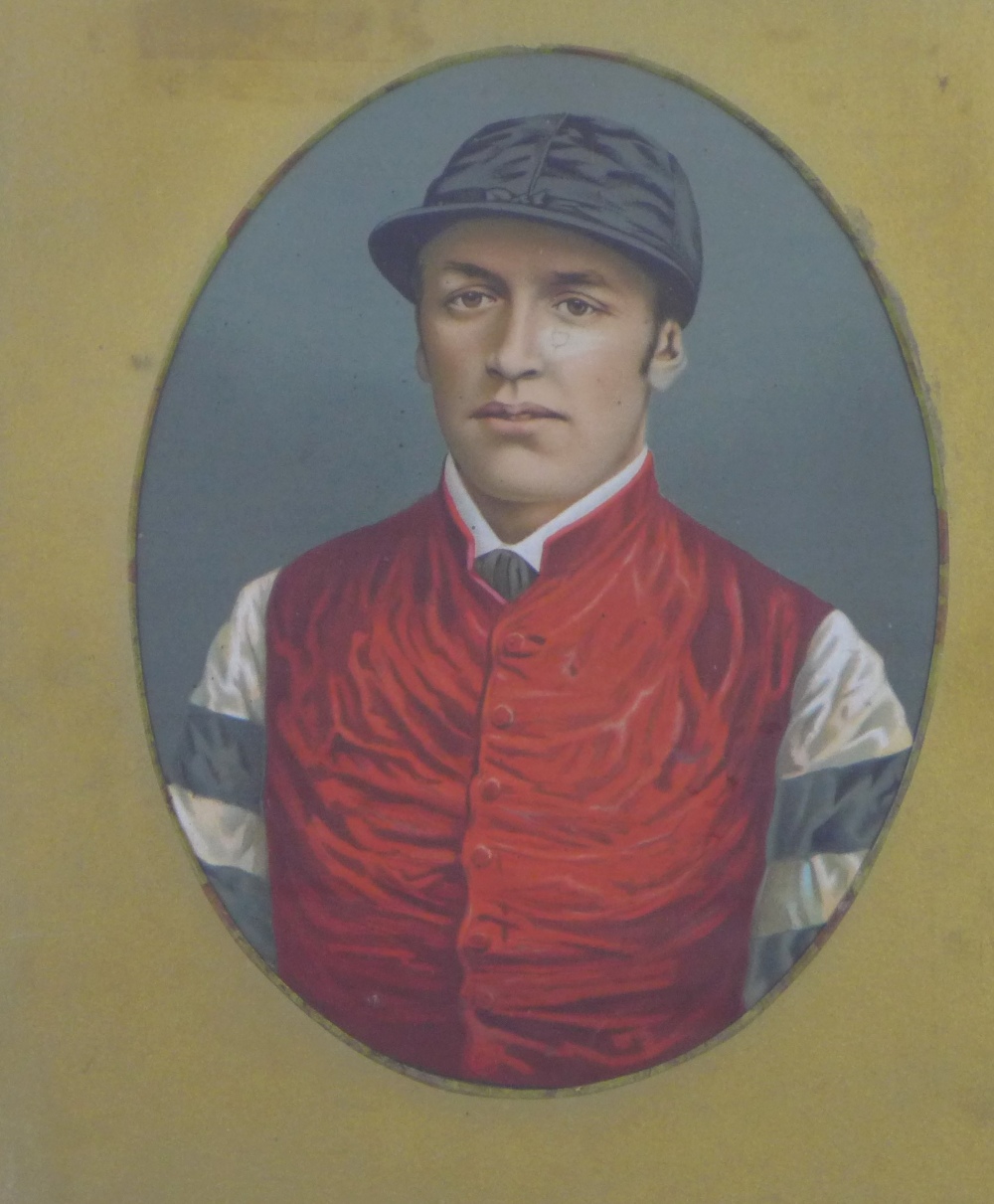 Late 19th / early 20th century lithographic print of a Jockey, framed under glass, 44 x 53cm