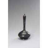 AN INDO-PERSIAN MUGHAL STYLE BRONZE AND SILVER FLASK WITH STOPPER