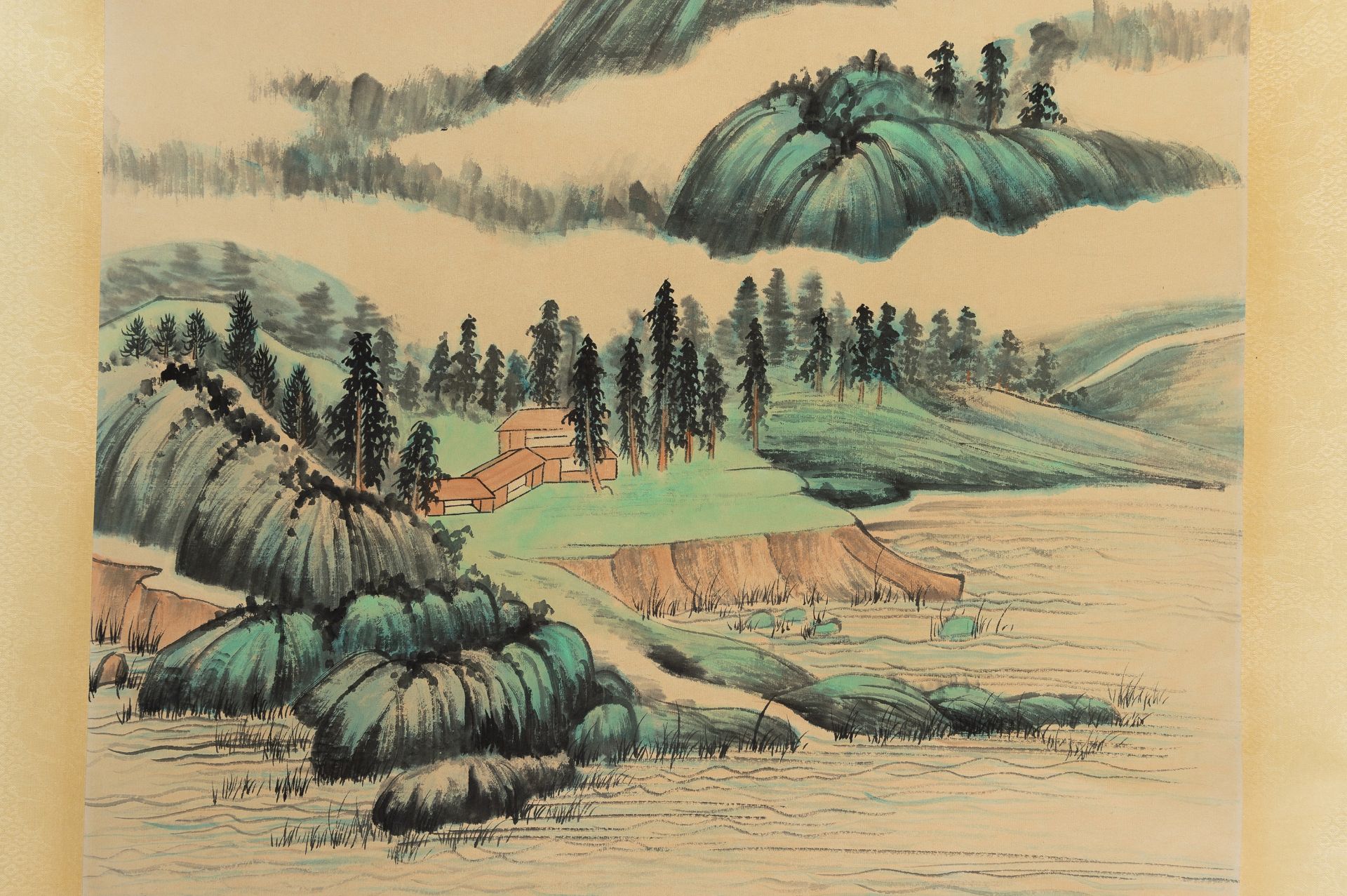 A SCROLL PAINTING OF A LANDSCAPE, AFTER ZHANG DAQIAN - Image 5 of 7