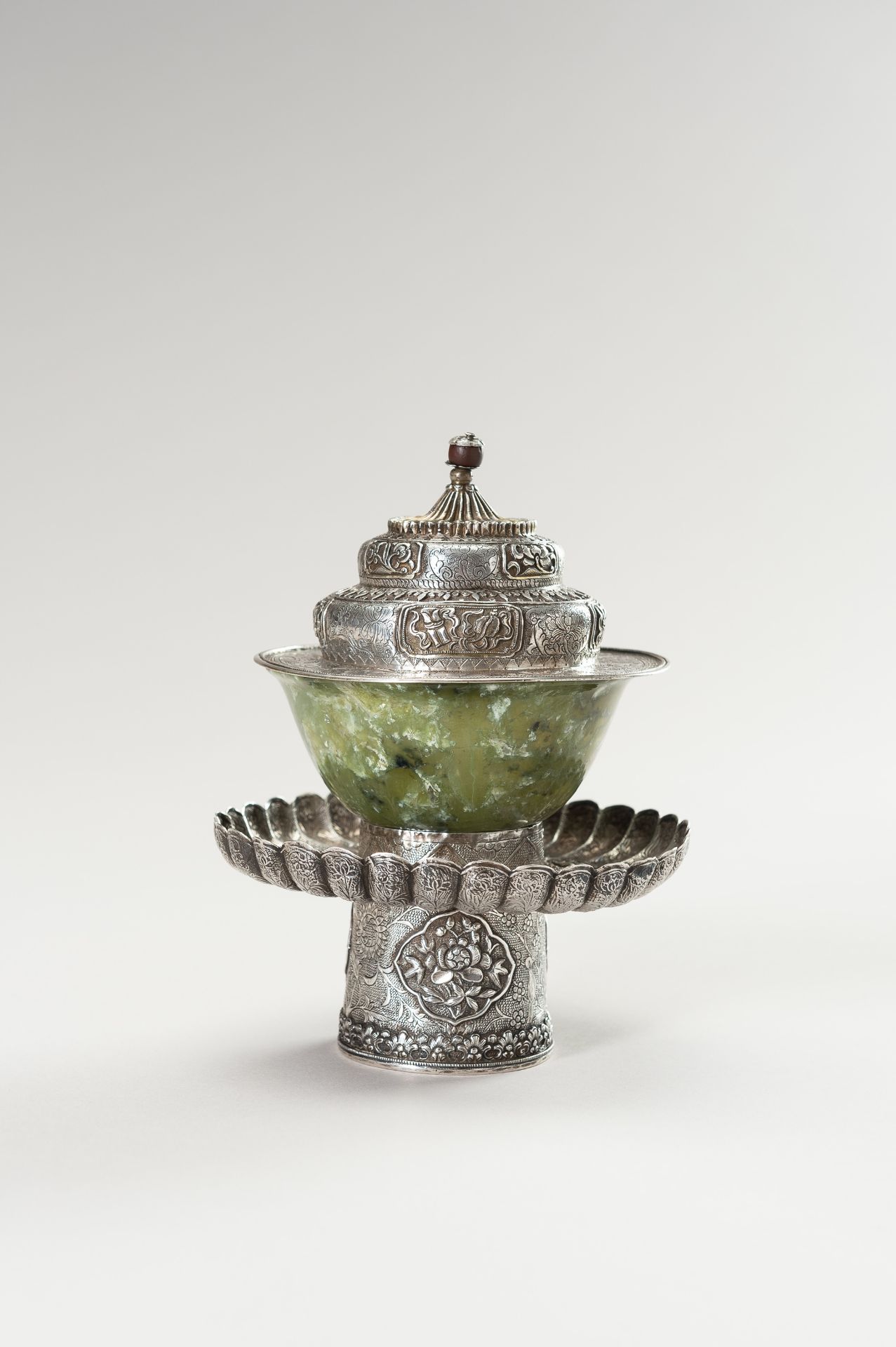 A SILVER AND JADE BUTTER TEA SET - Image 2 of 12