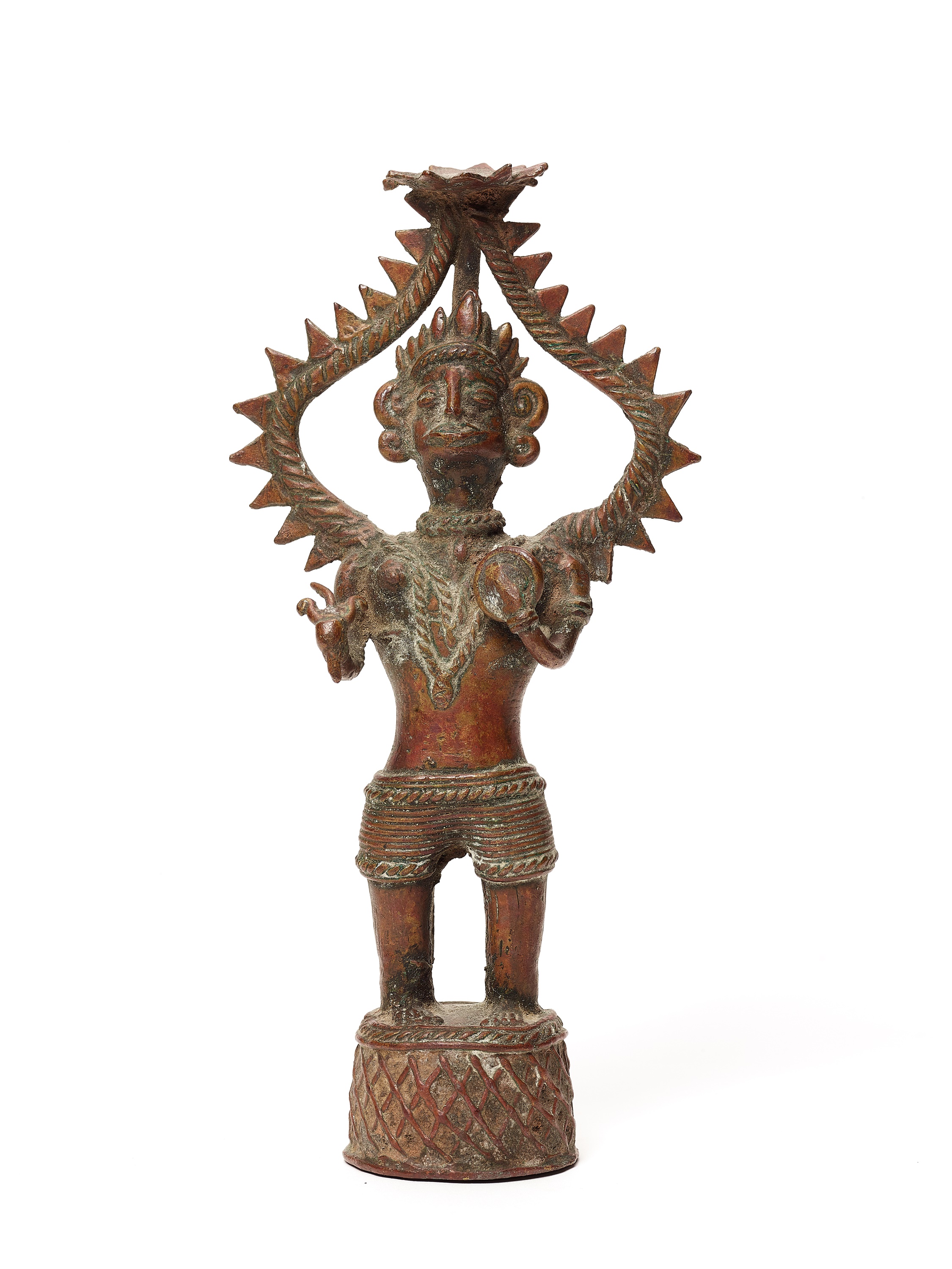 A BASTAR BRONZE OF A GODDESS WITH TRIDENT AND PLAQUE