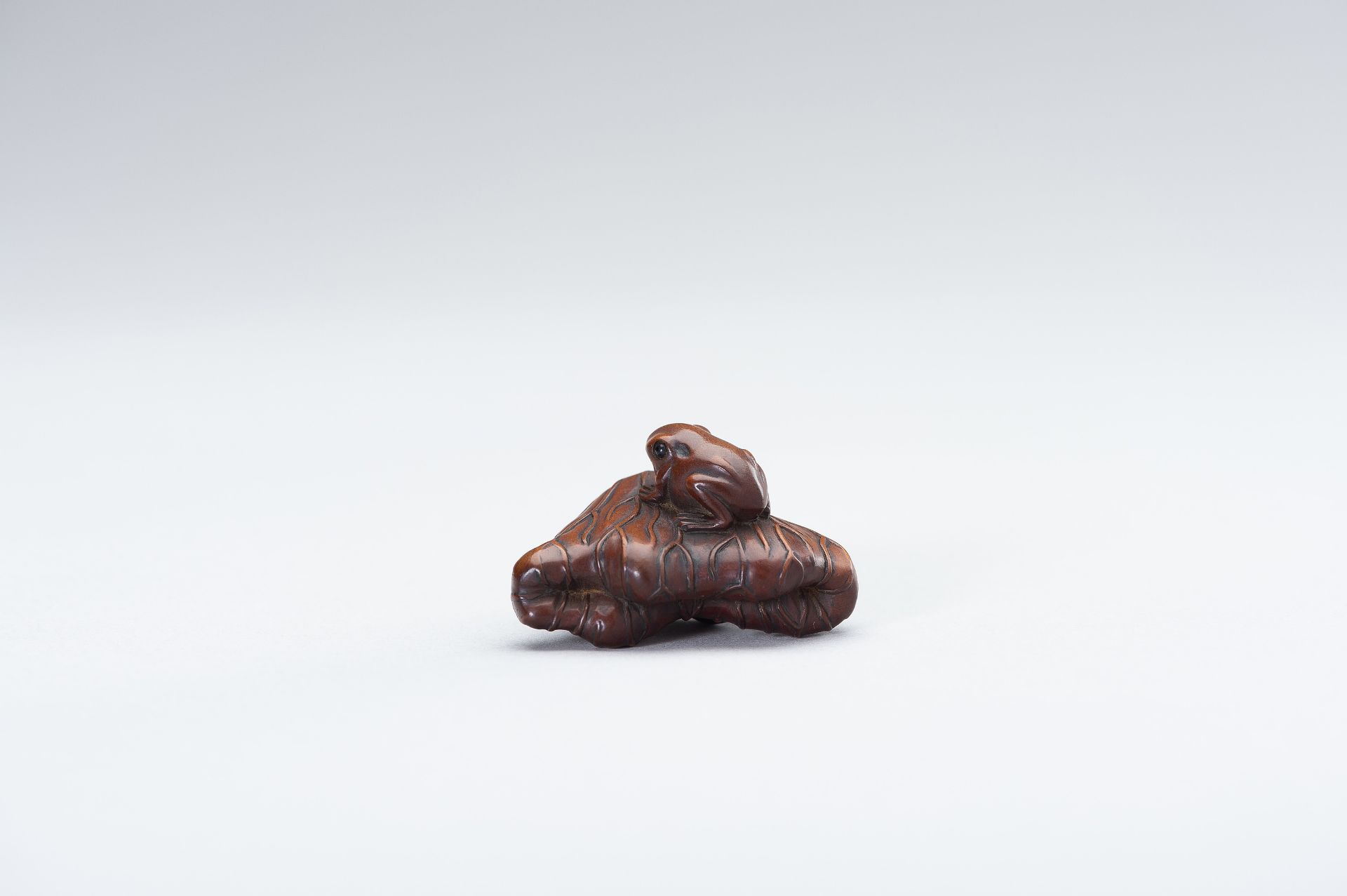 A WOOD NETSUKE OF A FROG AND LOTUS - Bild 5 aus 13