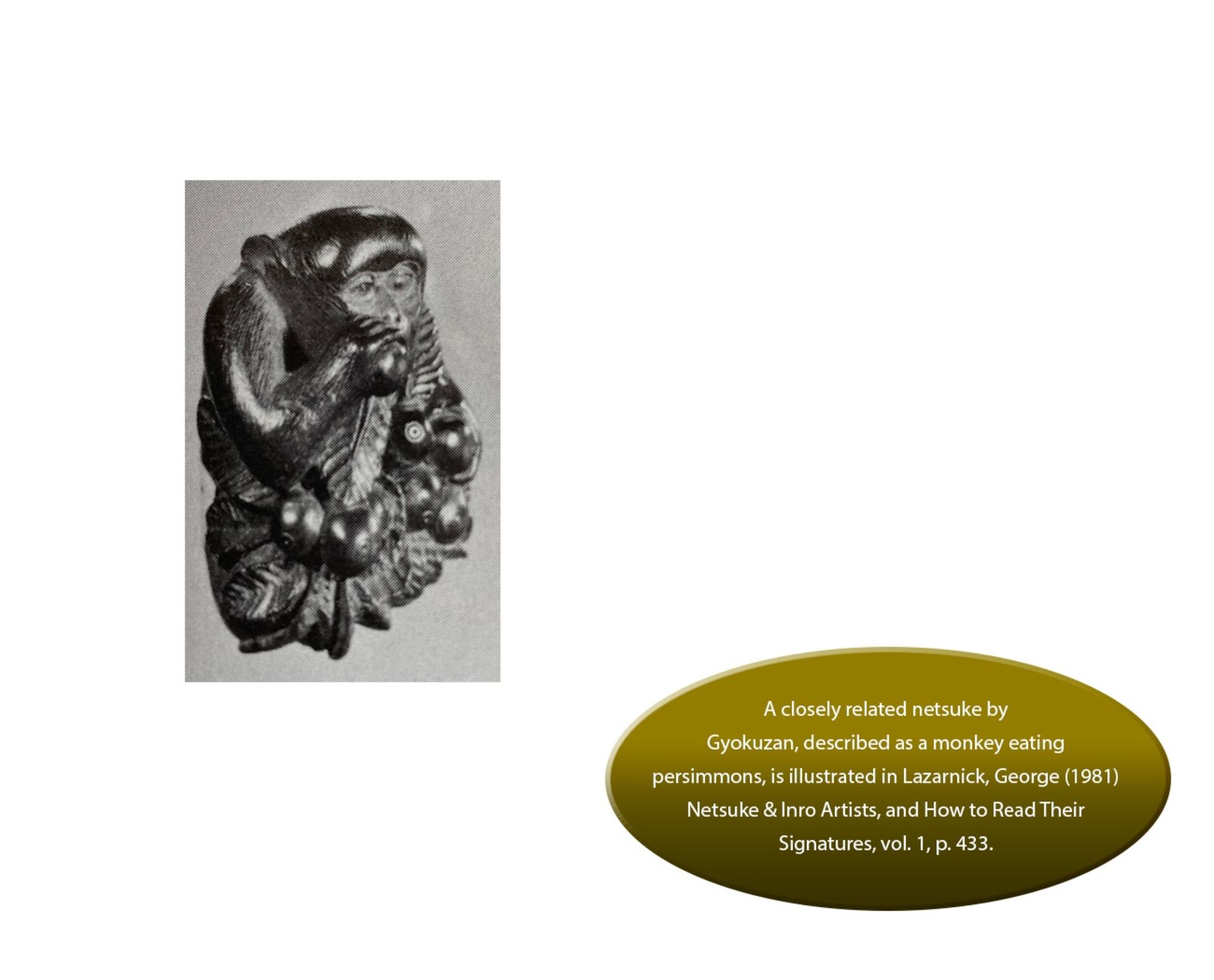 GYOKUZAN: A WOOD NETSUKE OF A MONKEY WITH BIWA (LOQUATS) - Bild 10 aus 10