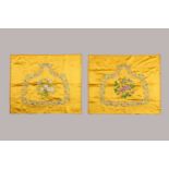 A PAIR OF YELLOW SILK EMBROIDERIES