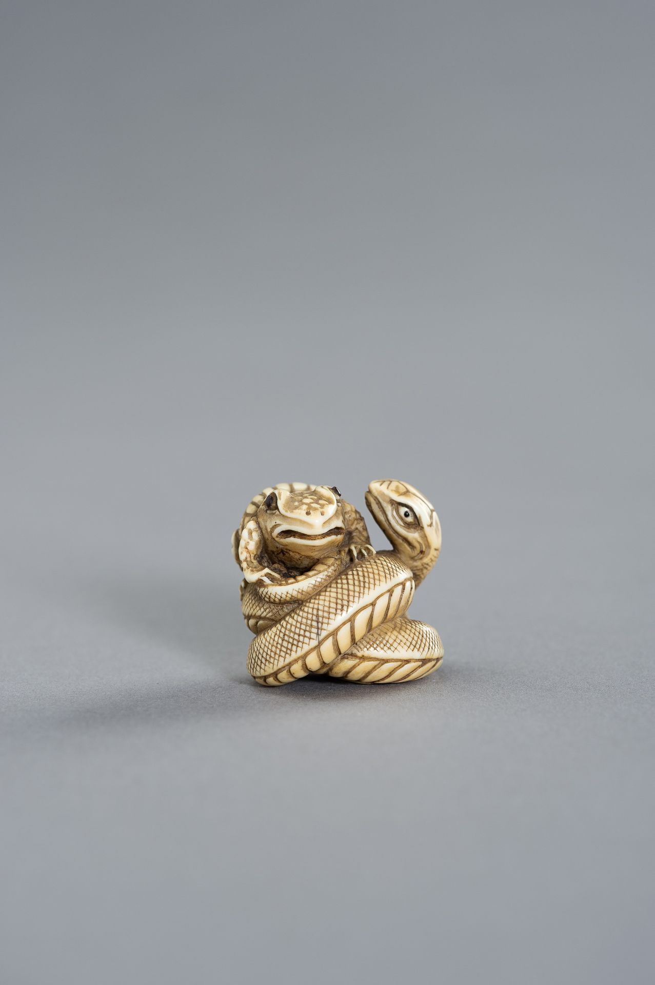 TADATOMO: A FINE IVORY NETSUKE OF THE SANSUKUMI