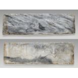 TWO 'MYTHICAL BEAST' MARBLE PANELS, FRAGMENTS OF A FUNERARY STRUCTURE, TANG TO JIN DYNASTY