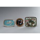 TWO CLOISONNE TRAYS AND ONE CLOISONNE DISH