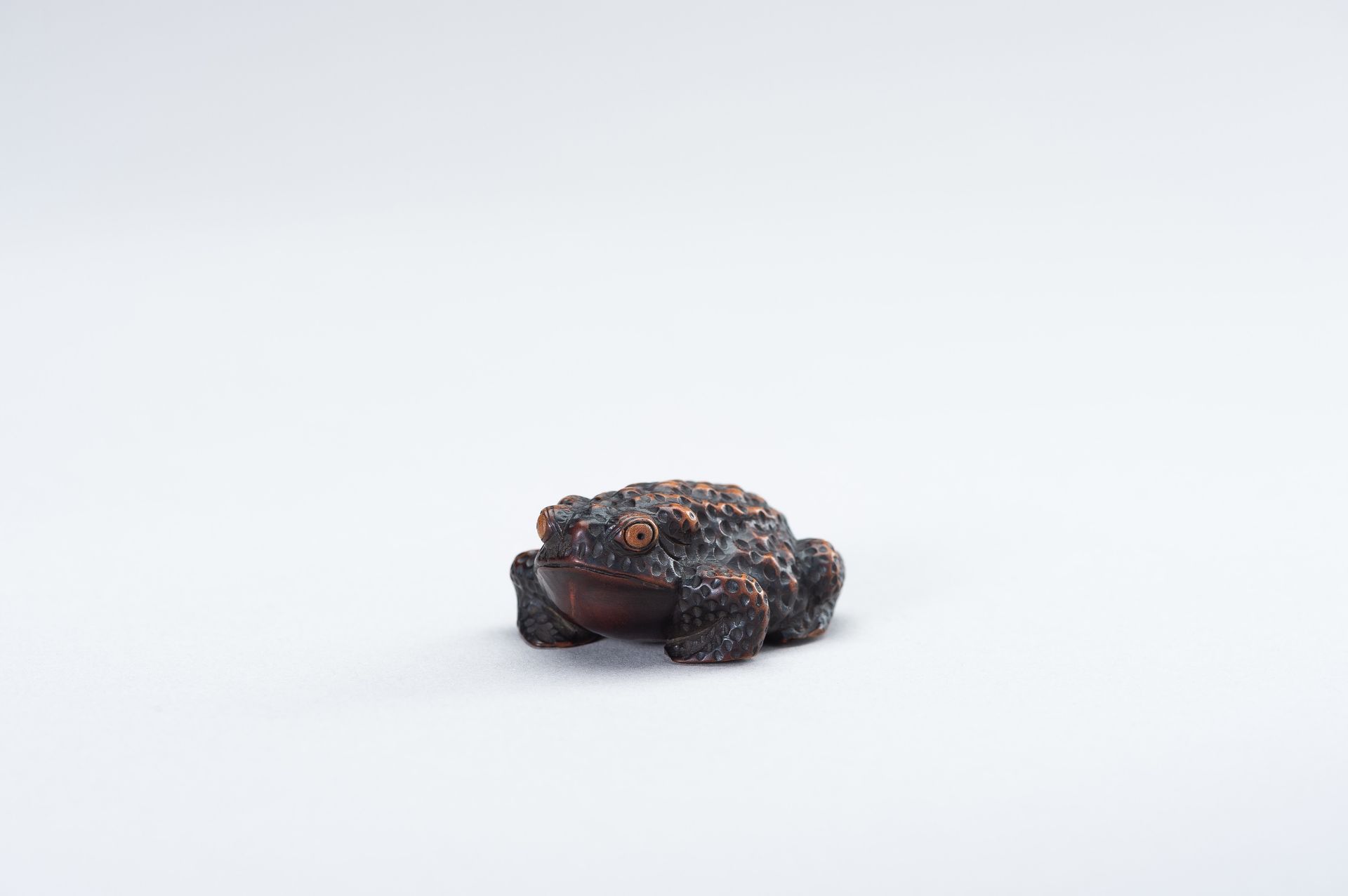 SHIGETADA: A WOOD NETSUKE OF A TOAD