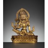 A GILT BRONZE FIGURE OF INDRA, 17TH CENTURY