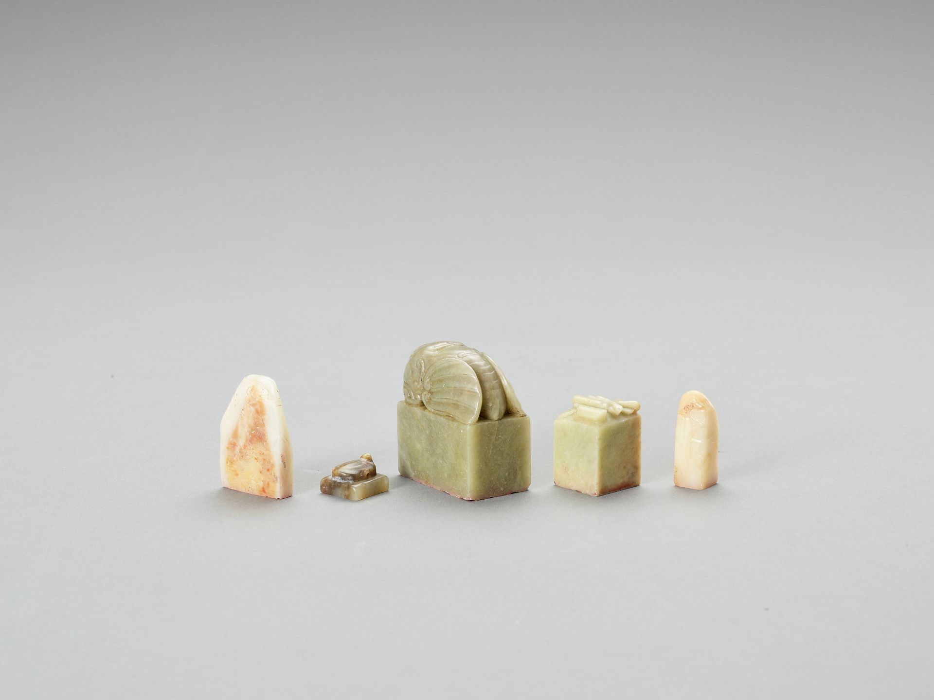 THREE SOAPSTONE AND TWO JADE SEALS, LATE QING TO REPUBLIC - Image 3 of 4