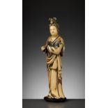 A PAINTED IVORY FIGURE OF A LADY, QING DYNASTY