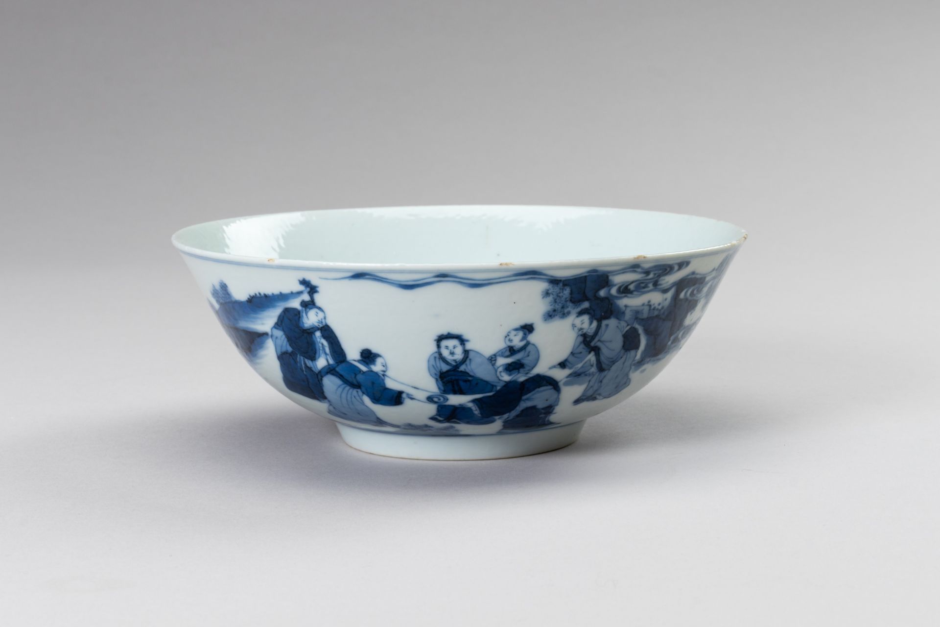 A BLUE AND WHITE PORCELAIN KANGXI REVIVAL 'SCHOLARS' BOWL