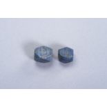TWO LAPIS LAZULI INTAGLIO BEADS WITH ISLAMIC CHARACTERS