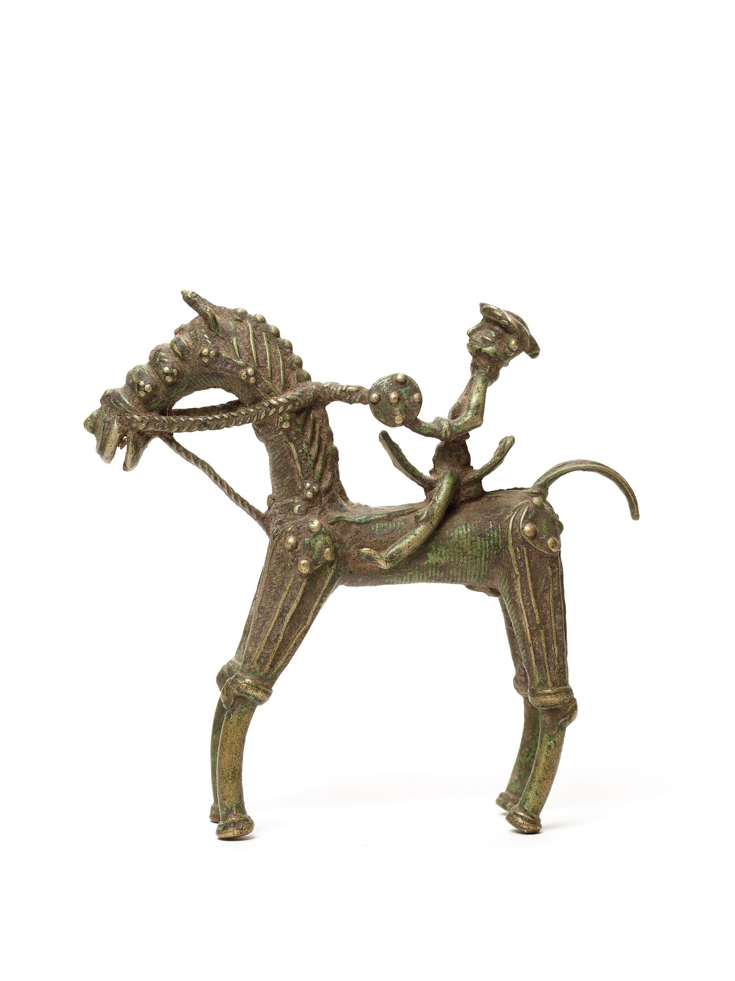 A BASTAR BRONZE WARRIOR WITH A SHIELD ON HORSEBACK - Bild 3 aus 4