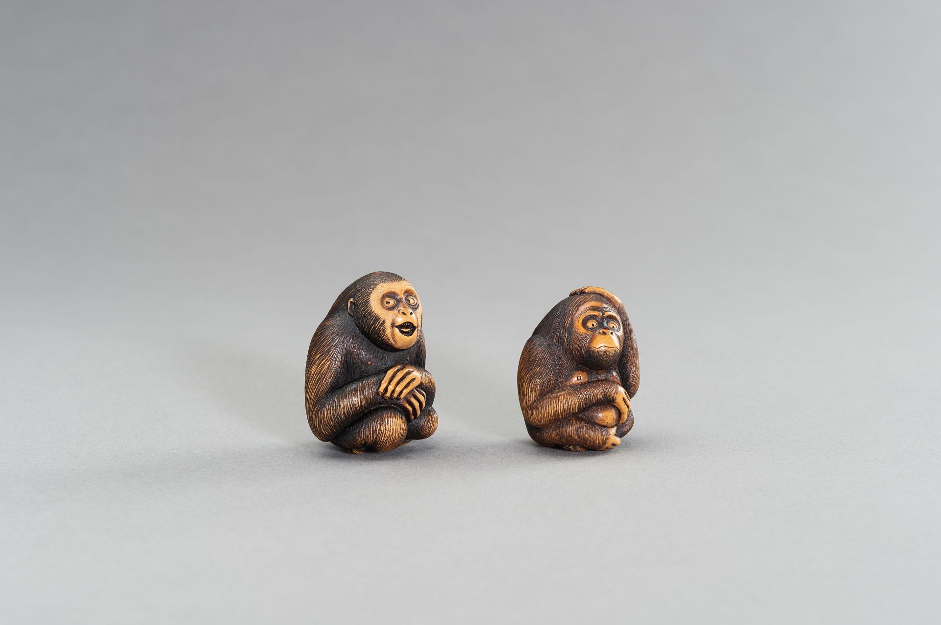 TWO CONTEMPORARY BOXWOOD NETSUKE OF MONKEYS - Bild 6 aus 10