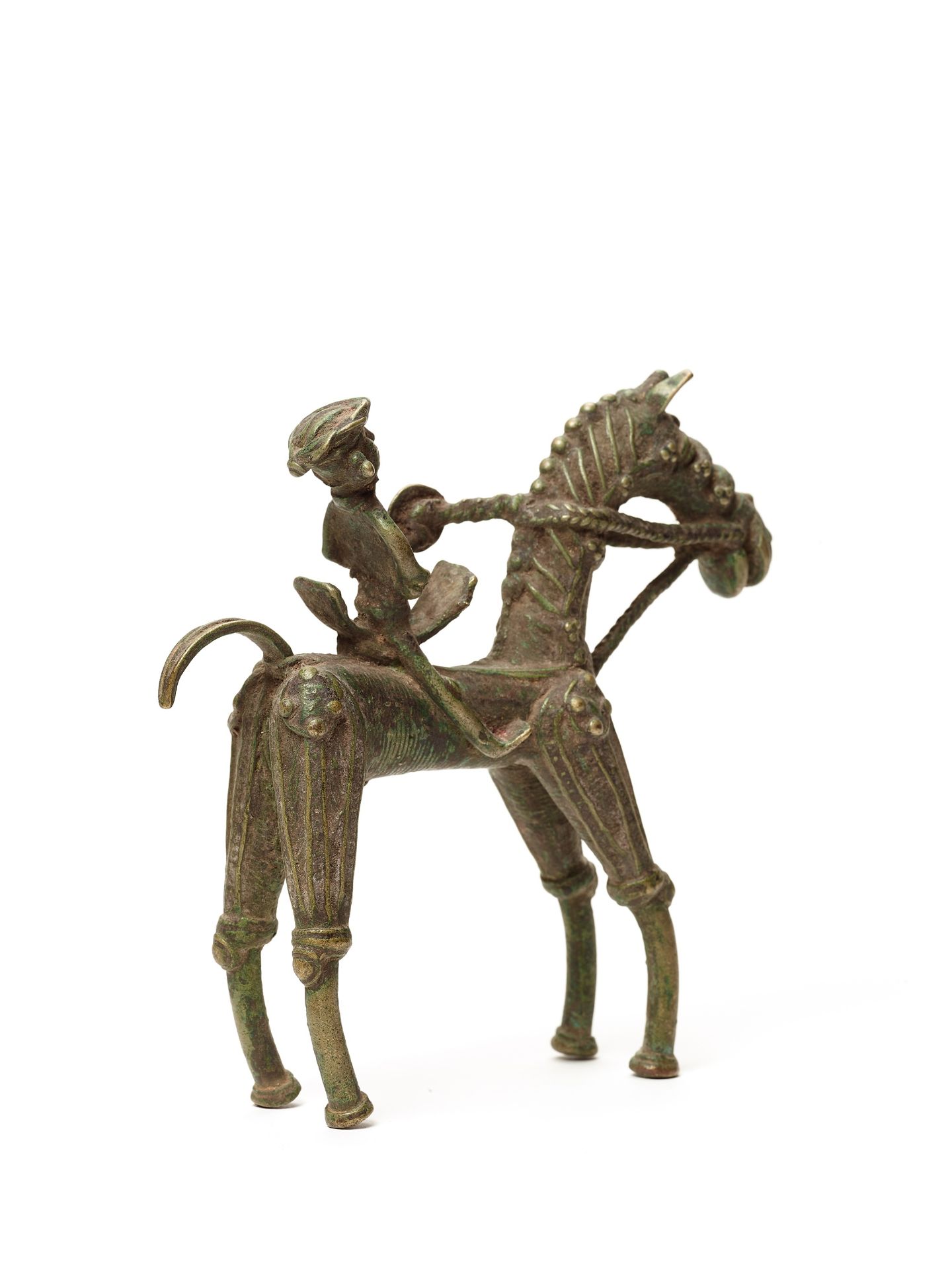 A BASTAR BRONZE WARRIOR WITH A SHIELD ON HORSEBACK - Bild 4 aus 4