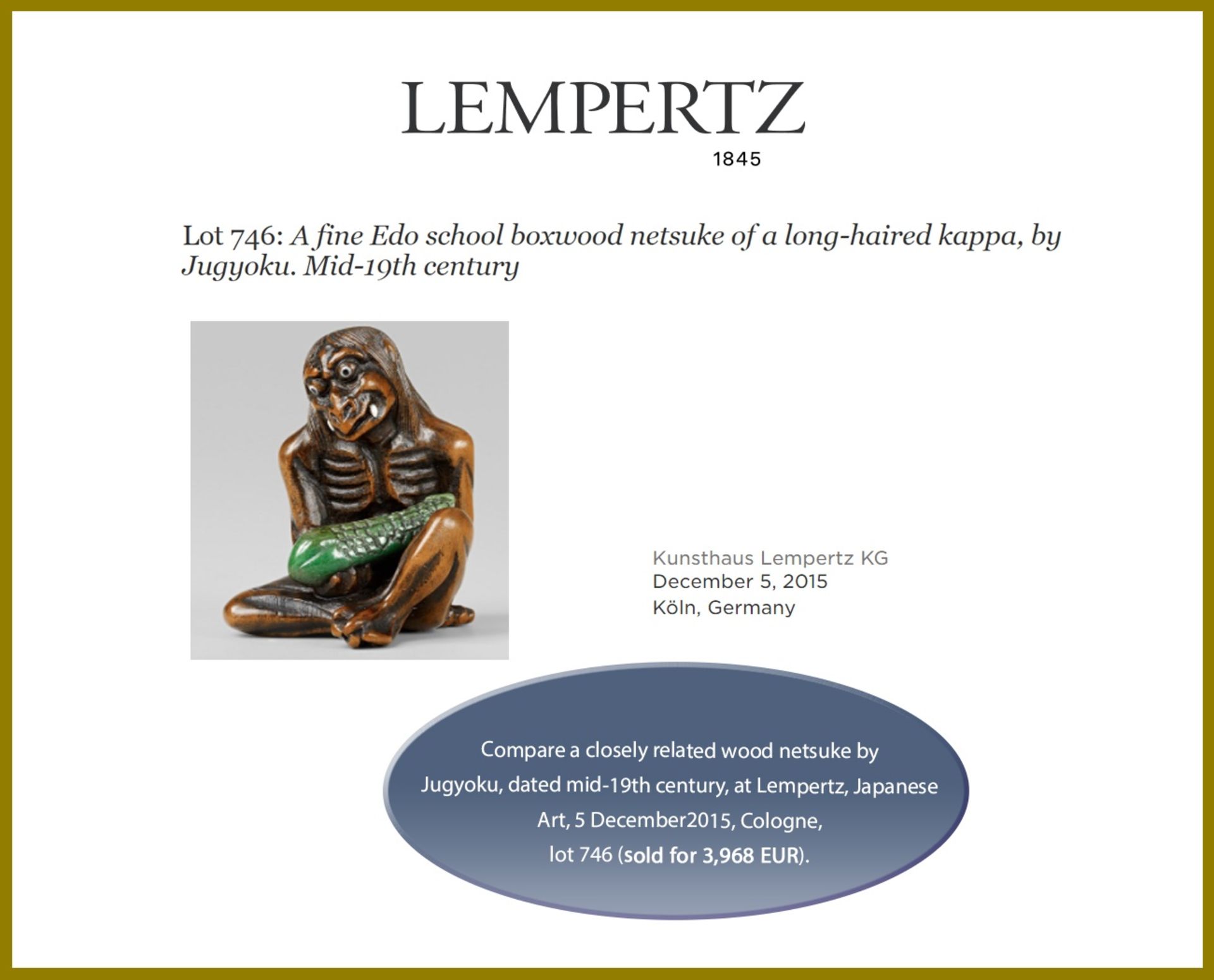 GYOKUSAI: A FINE INLAID WOOD NETSUKE OF A KAPPA WITH CUCUMBER - Bild 13 aus 13