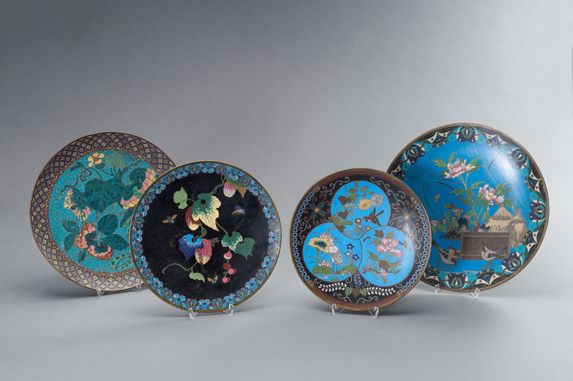 FOUR CLOISONNE DISHES