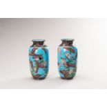 A PAIR OF TWO CLOISONNE VASES WITH BIRDS AND FLOWERS