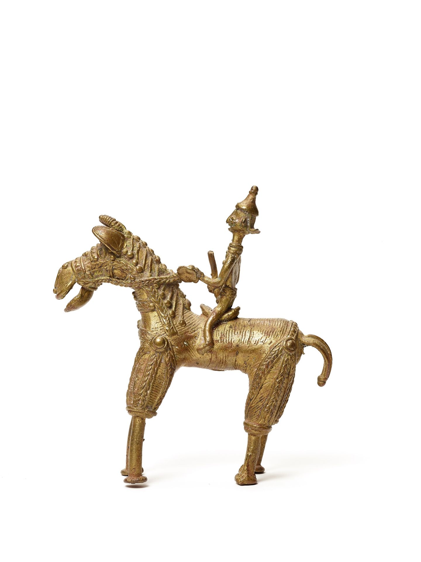 A BASTAR BRONZE WARRIOR WITH A SCEPTRE ON A HORSEBACK