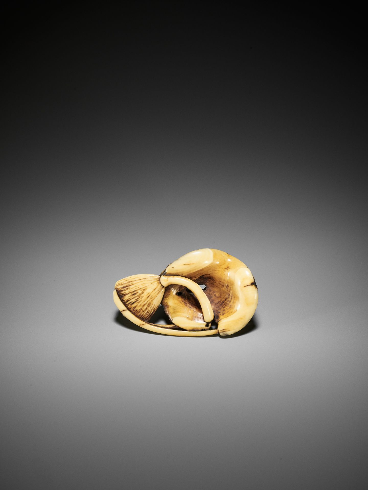 A FINE WALRUS IVORY NETSUKE OF TORTOISES, CRAB AND LOTUS, ATTRIBUTED TO RENSAI - Bild 9 aus 9