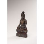 A POLYCHROME WOOD FIGURE OF A BODHISATTVA