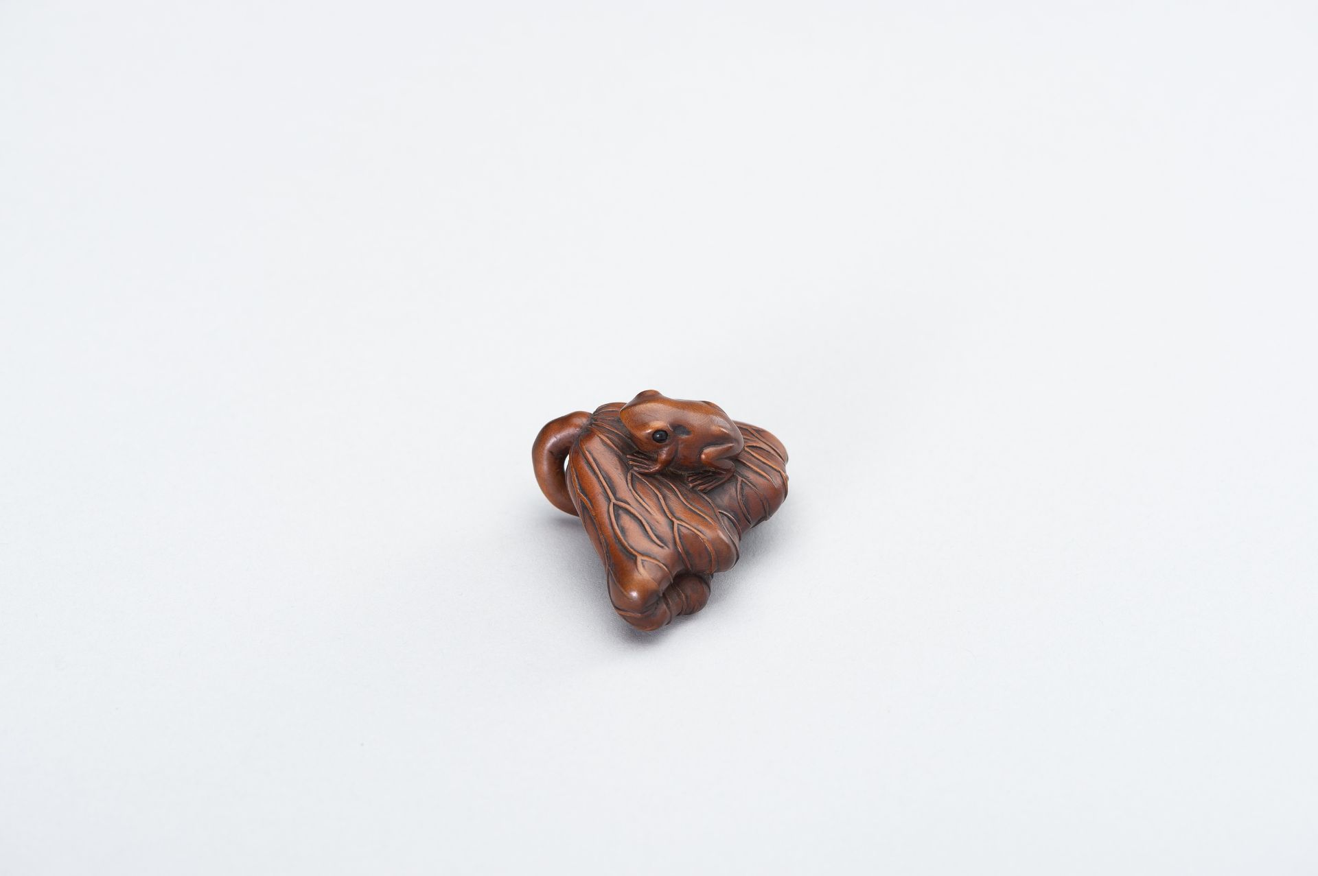 A WOOD NETSUKE OF A FROG AND LOTUS - Bild 6 aus 13