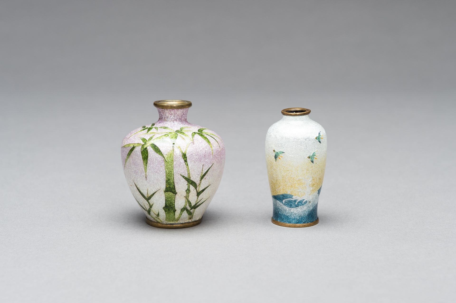 TWO GINBARI CLOISONNE MINIATURE VASES