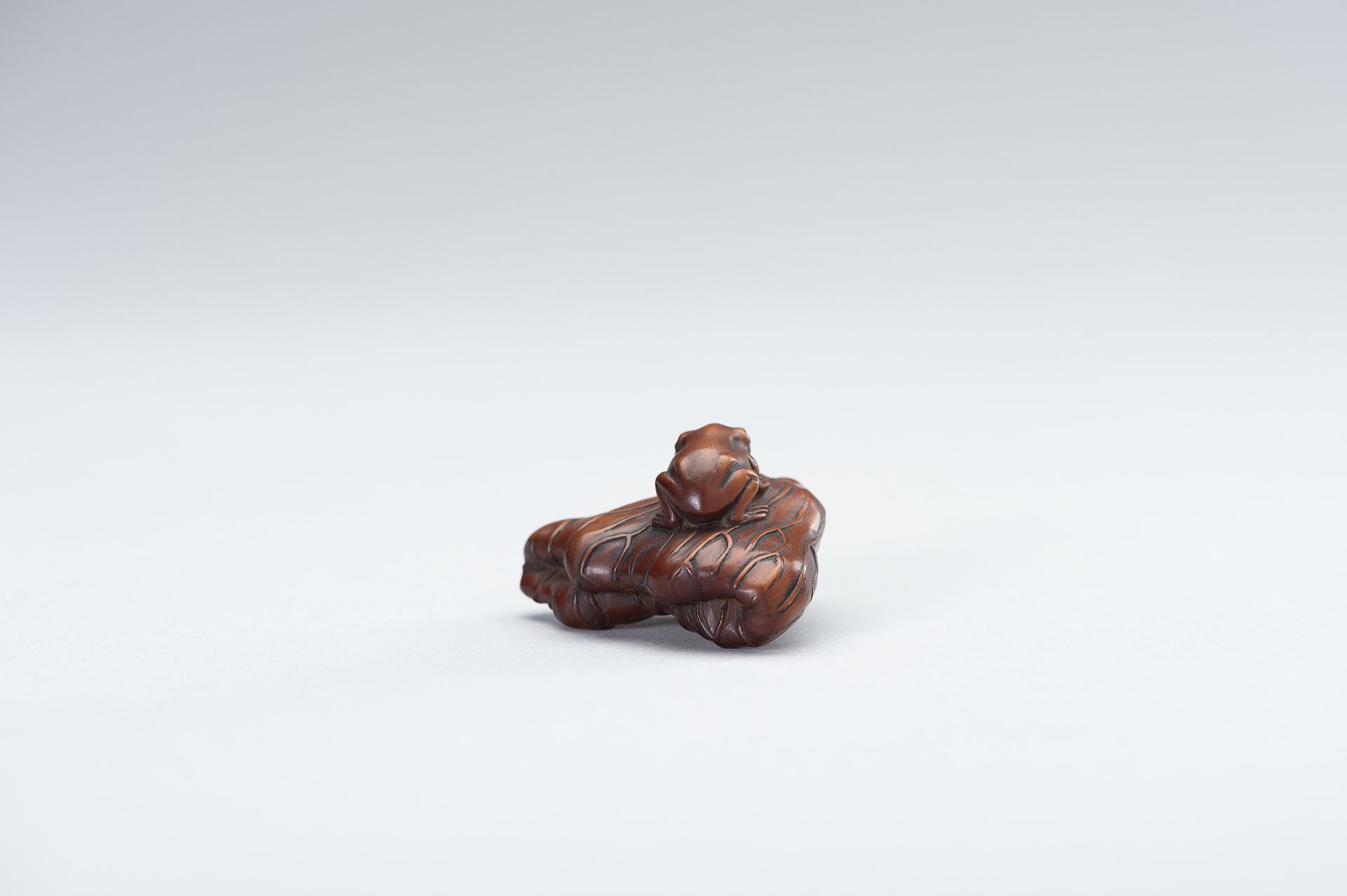 A WOOD NETSUKE OF A FROG AND LOTUS - Bild 9 aus 13