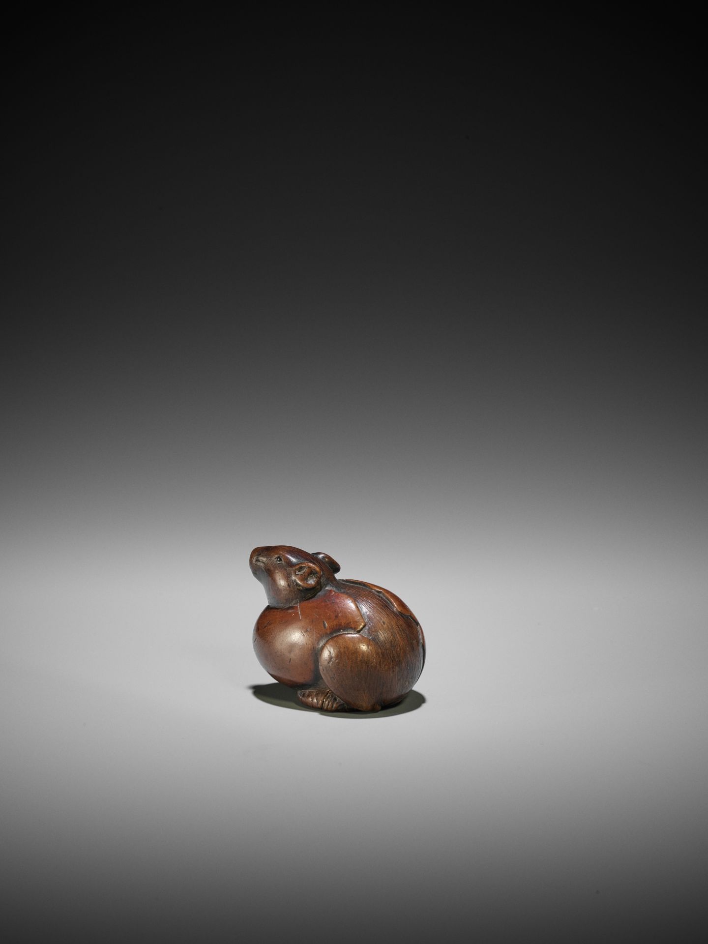 RANKO: A RARE WOOD NETSUKE OF A RAT EMERGING FROM AN EGG - Bild 3 aus 12