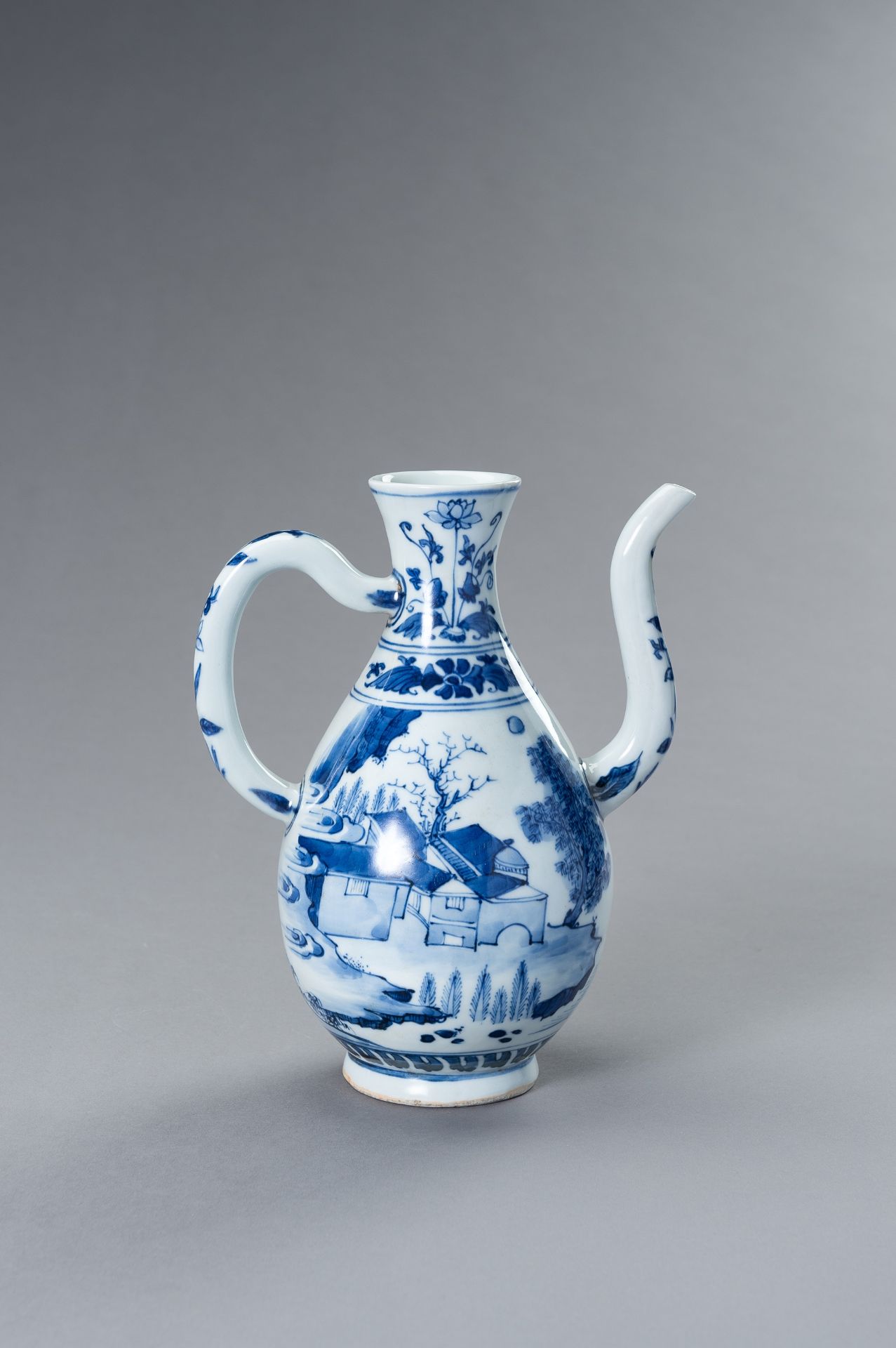 A BLUE AND WHITE PORCELAIN 'LANDSCAPE' TEAPOT