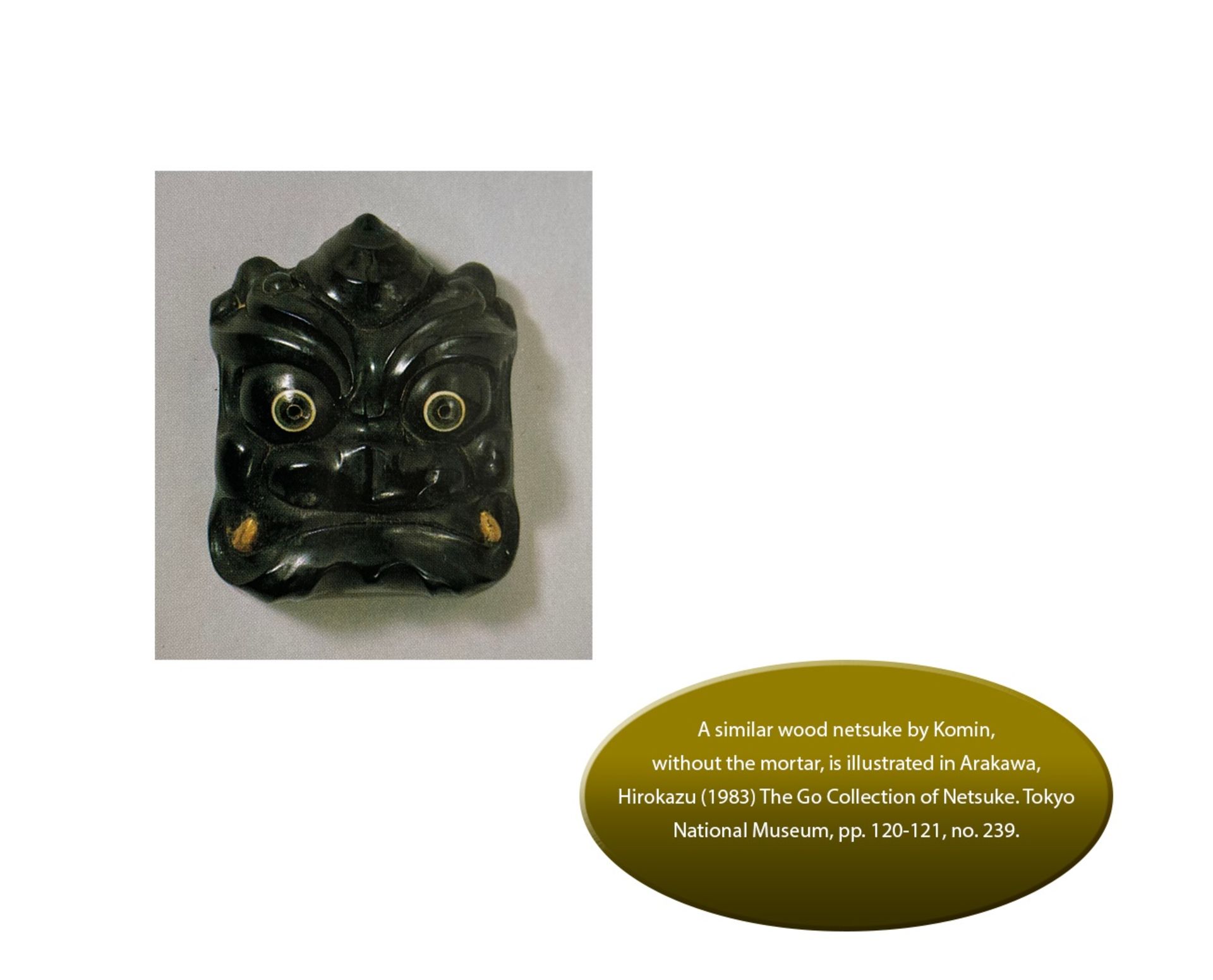 KOMIN: A RARE WOOD NETSUKE OF A DEMON MASK INSIDE SURIBACHI - Bild 13 aus 14