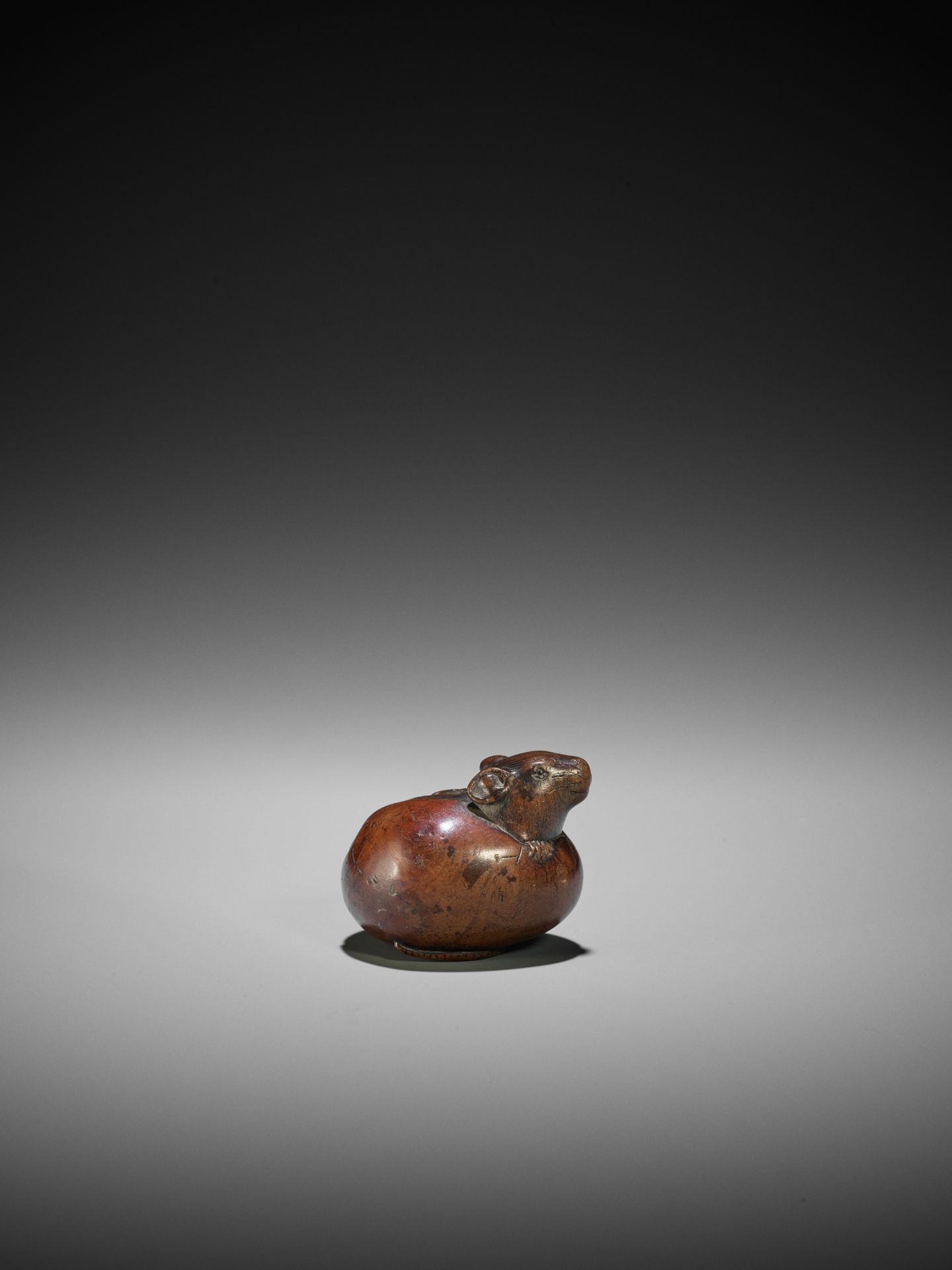 RANKO: A RARE WOOD NETSUKE OF A RAT EMERGING FROM AN EGG - Bild 6 aus 12