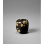 A LACQUER KORO (INCENSE BURNER) AND COVER WITH MONS