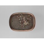 A GILT AND SILVERED COPPER TRAY DEPICTING RAIJIN