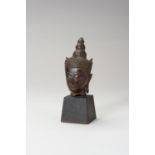 A SUKHOTHAI STYLE BRONZE HEAD OF CROWNED BUDDHA