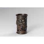 A RETICULATED MINIATURE BRONZE BRUSH POT, BITONG