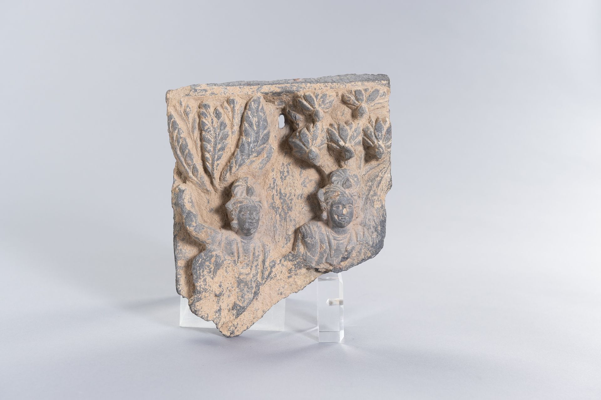 A GANDHARAN GREY SCHIST FRAGMENT WITH TWO BODHISATTVAS